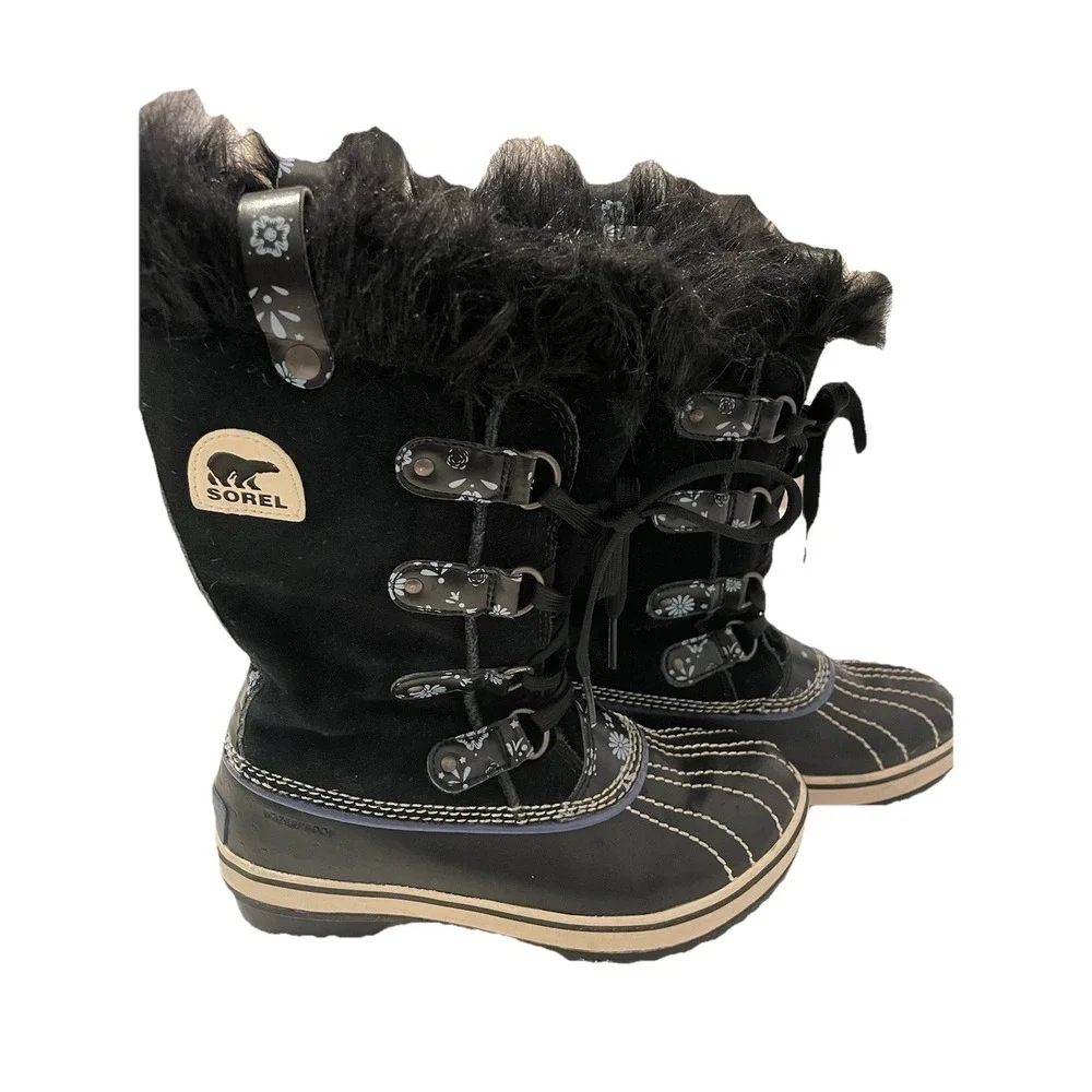 SOREL Joan Of Arctic Floral Faux‎ Fur Y2K Winter Duck Boots Size 4